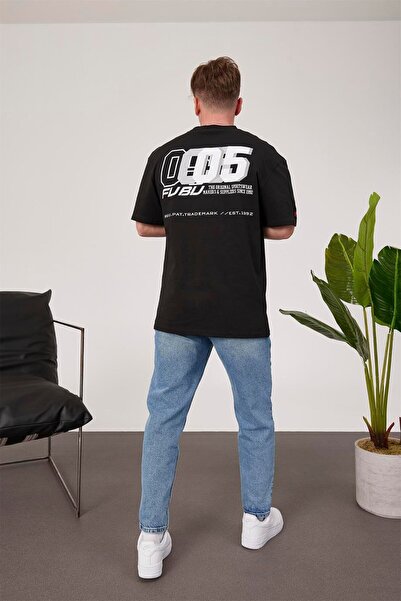 NOMARC Tricou negru cu imprimeu text Fubu pentru bărbați