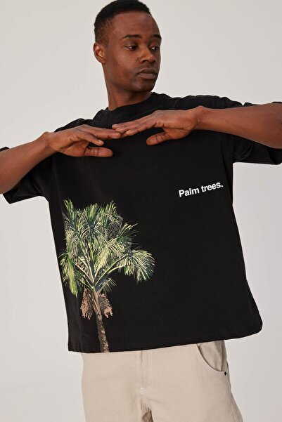 NOMARC Ανδρικό μπλουζάκι με στάμπα Palm Trees σε μαύρο χρώμα