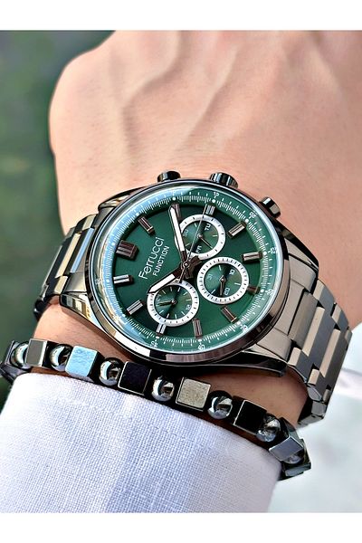 Ferrucci Men's Functional Wristwatch - Smoke Color, Green Dial
