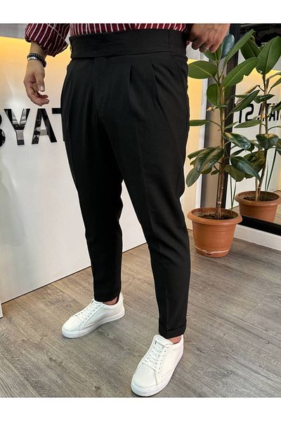 BYATA MENS STYLE Italian Cut Fabric Trousers with Elastic Waist