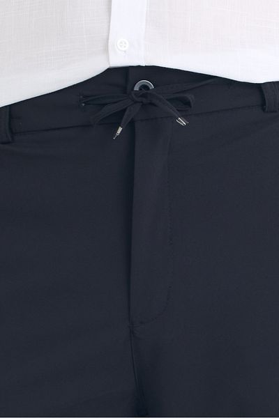 EXSPORT Men's Side Pockets, Elastic Waist, Lace-Up Belt, Relaxed Fit, Comfortable Cut Cool Fabric Trousers
