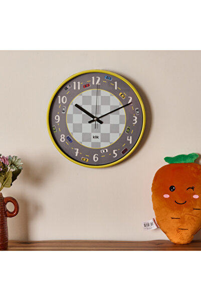 Klik Slim Ralli Çocuk Odası Duvar Saati -Sarı - 30 cm