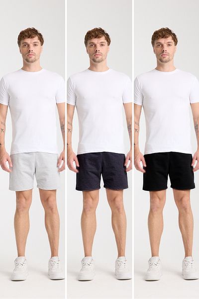 VERSCOVE Men's 3-Piece Advantage Set 80% Cotton, Lace-Up Waist, Side Pockets, Short Basic Combed Shorts