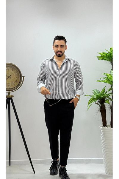 JACK CAPRİO Ανδρικό ριγέ πουκάμισο - Regular Fit Mold - Υψηλής ποιότητας Kamus Feather