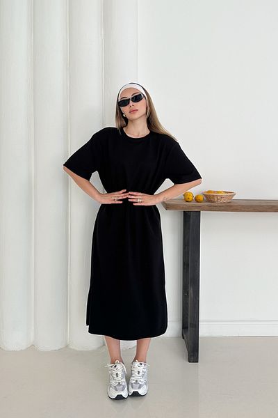 TrendyFashion Women's Black Modal Fabric Slit Oversize Dress