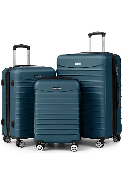 Quasar & Co. Set 3 Trolere, S/m/l, Model Line, 4 Roti Mane Telescopice, Cifru, Abs, Albastru Benzina