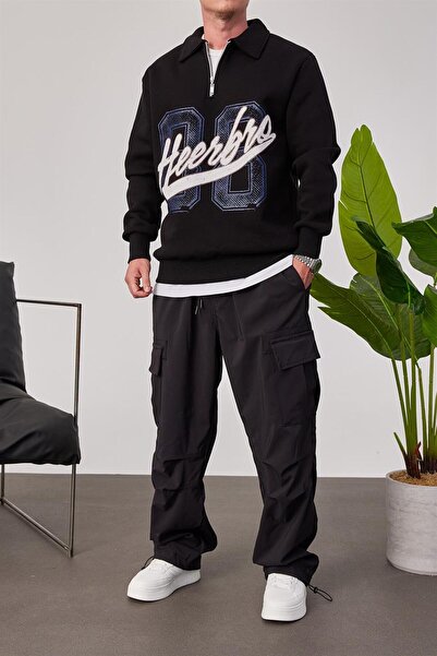 NOMARC Μαύρο φούτερ Heerbro με φερμουάρ στο γιακά