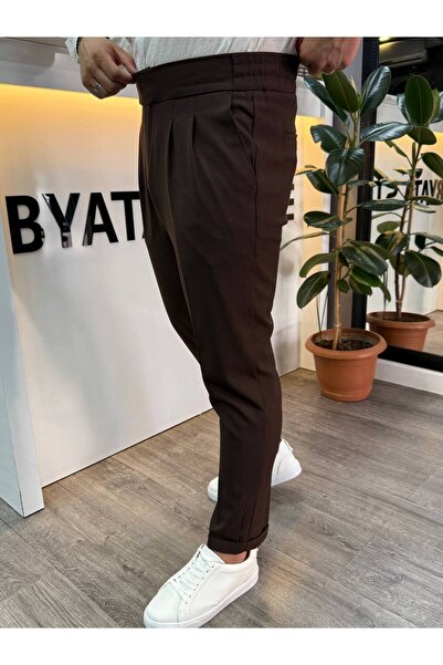 BYATA MENS STYLE Παντελόνι από ύφασμα ιταλικής κοπής με ελαστική μέση