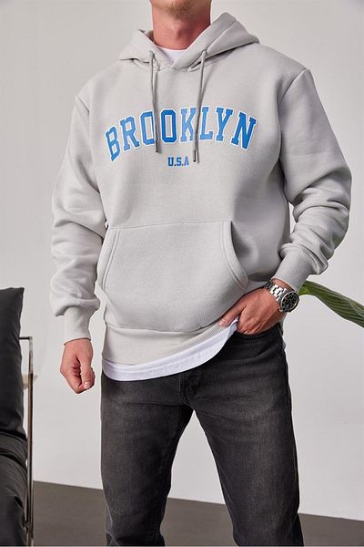NOMARC Φούτερ Brooklyn με στάμπα γκρι με κουκούλα