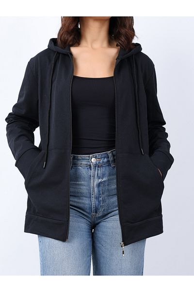 VERSCOVE Sweatshirt Kangaroo Pocket Hooded Front Zipper 2 Threads Seasonal Comfortable Fit