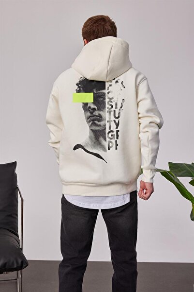 NOMARC Світло-сірий світшот з капюшоном і принтом на рукаві