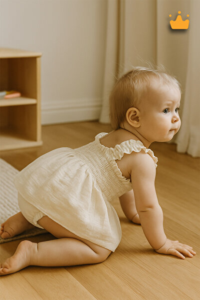 Babyhola %100 Pamuk Müslin Askılı Etekli Çıtçıtlı Kız Bebek Çocuk Yazlık Badi...