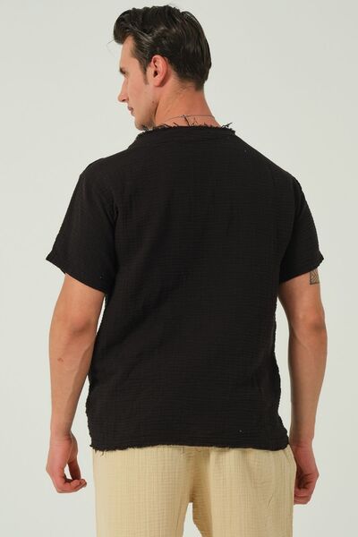 RELAXL Μαύρο T-Shirt Oversize Muslin - 100% βαμβάκι, φαρδιά λαιμόκοψη