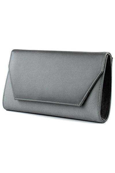 Erkan Saçmacı Geantă de mână pentru rochie de seară elegantă cu curea din lanț din satin antracit, buzunar interior cu clapă magnetică