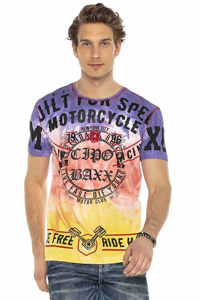 Cipo&Baxx Ανδρικό μπλουζάκι με μωβ μοτίβο Stone Logo Motor Club