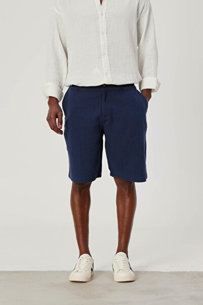 NOMARC Men's Navy Blue Linen Shorts