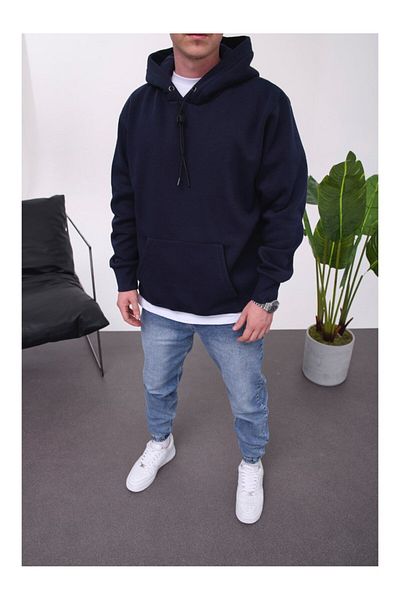 NOMARC Φούτερ με κουκούλα Navy Blue - Basic Model με λεπτομέρεια σχοινιού