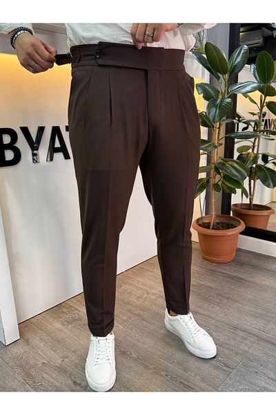 BYATA MENS STYLE Italian Cut Fabric Trousers with Elastic Waist