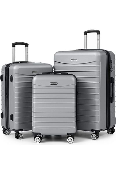Quasar & Co. Set 3 Trolere,s/m/l,model Line, 4 Roti Maner Telescopic, Cifru, Abs, Argintiu