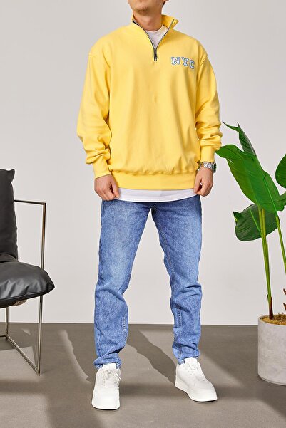 NOMARC NYC Collar Zippered Yellow Sweatshirt