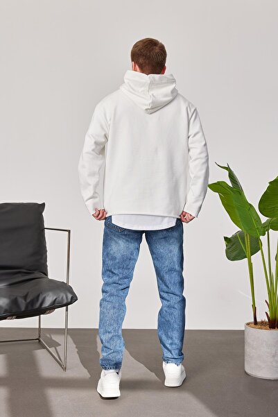 NOMARC Λευκό φούτερ με κουκούλα με βρώμικη φούστα