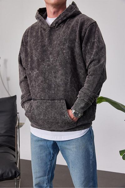 NOMARC Πλυμένο Basic Smoked Sweatshirt με κουκούλα