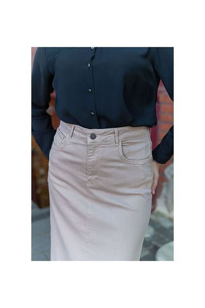 VELLICHOR Μεσαίο Μήκος Lycra Gabardine Φούστα Almond-669