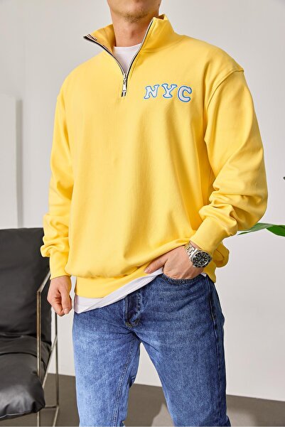 NOMARC NYC Collar Zippered Yellow Sweatshirt