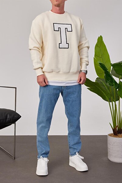 NOMARC Letter T Printed Cream Sweatshirt