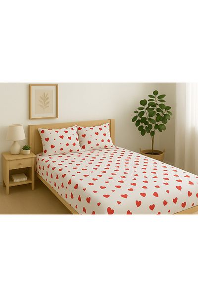 Madame Home Double Fitted Sheet Set Red Heart Daily Use