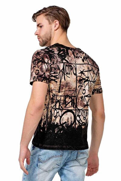 Cipo&Baxx Ανδρικό καφέ γραπτό μπλουζάκι ζωγραφισμένο