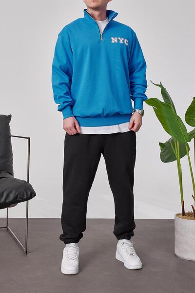 NOMARC Μπλε φούτερ NYC με φερμουάρ στο γιακά