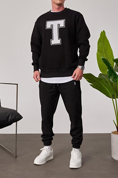 NOMARC Μαύρο φούτερ με στάμπα με γράμμα T