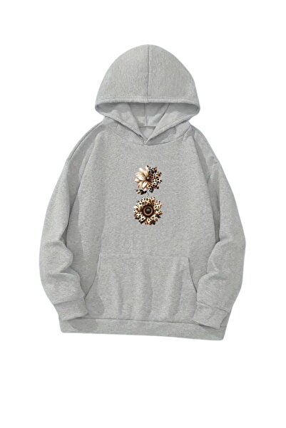 VERSCOVE Світшот з принтом соняшника, кишенями-кенгуру, капюшоном, 2 нитки, с...