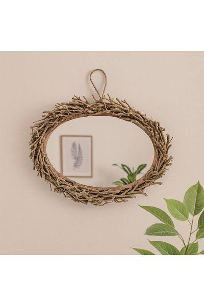 Hoff Interieur Oval Decorative Mirror With Twig Frame – , 50x36 Cm