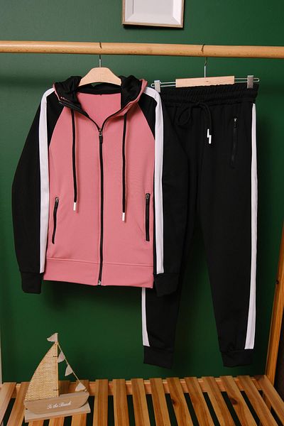 Zaziko Kids Unisex Stripe Detailed Hooded Children's Tracksuit Set