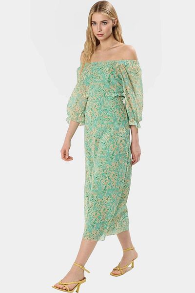 PayBuy Maxi Chiffon Dress Floral Pattern a Line Three Quarter Sleeve Without Belt Long Lasting Trend Design