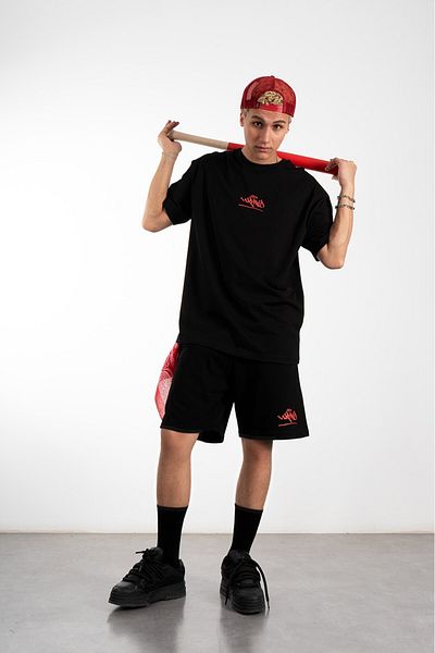 UKHWD SUPPLY Red Classic Graffiti Logo 100% Cotton Men's Shorts