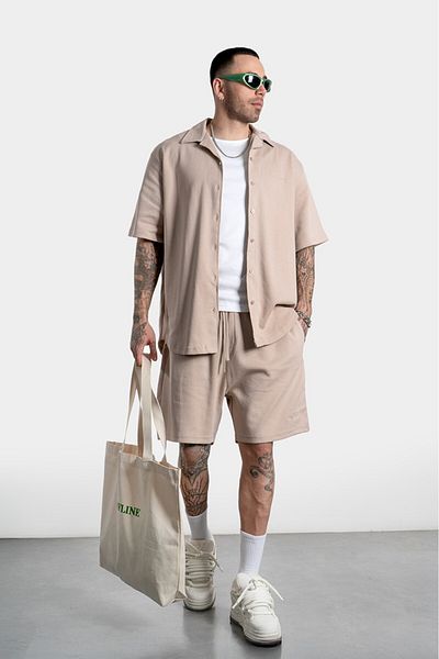 Twobucks Beige Pique Men's Shirt and Shorts Set