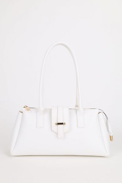 NOTHING Women's Gold Accessory Detailed White Hand and Shoulder Baguette Bag Raya