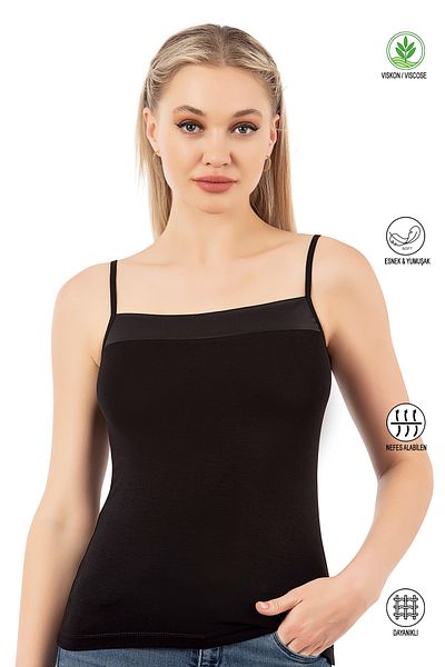 ÖZKAN underwear Özkan 2041 Women's Premium Fabric Viscose Collar Satin Detailed Flexible Soft Thin Strap Undershirt