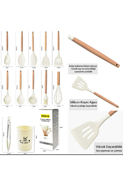 TeknoExpress Areks Silicone 11-Piece Ladle Set Heat Resistant; Ladle-Beater-Pasta Ladle- Spatula with Stand