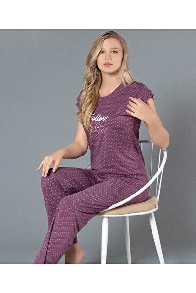 Alperi طقم بيجامة صيفي بأكمام قصيرة من الفسكوز المنقوش بالنقاط 780-47