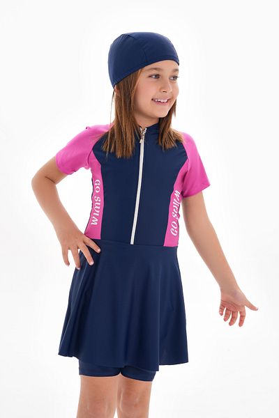 Paleys Mayo Uv Protection Skirted Leggings Short Sleeve Girls Swimsuit Fuchsia