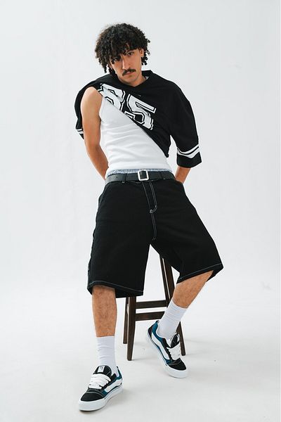 UKHWD SUPPLY Black Carpenter Denim Jort Men's Urban Shorts