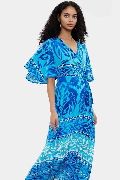 PayBuy Summer Multi Ethnic Print a Line Midi Dress Comfortable Cut with Stylish Belt Detail