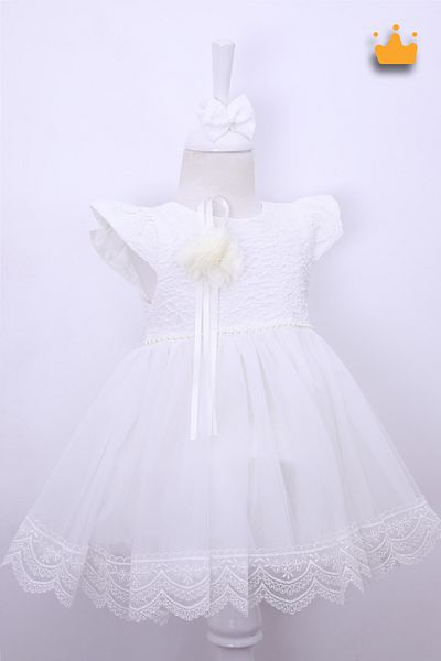 MİNİMONY Seersucker Tulle Skirt Baby Girl Evening Dress Eid Dress Set Ecru 1007 0-24 Months