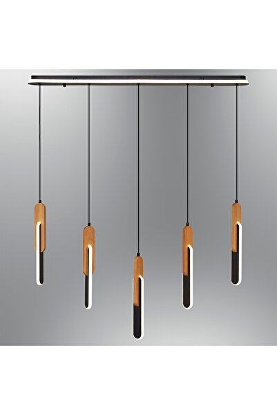 Özcan Aydınlatma 1426-5As Wooden 5'Li Sıralı Sarkıt Siyah