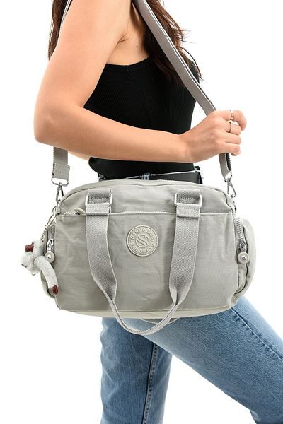 Sanmorris Light Gray Colored Unisex Crinkle Shoulder and Crossbody Bag