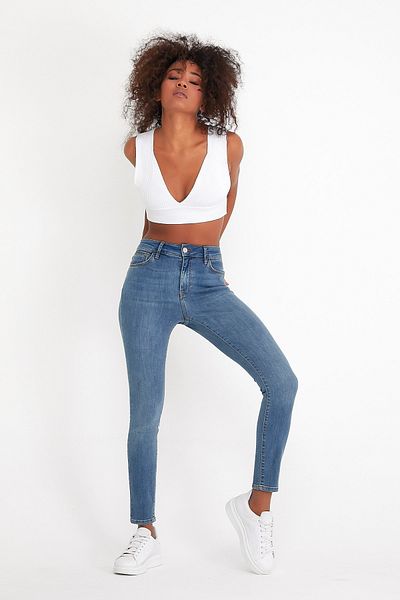 VENA Gabriella Dirty Dark Blue Skinny Jean Παντελόνι(TENCEL)(TM) - ΣΚΟΥΡΟ ΜΠΛΕ